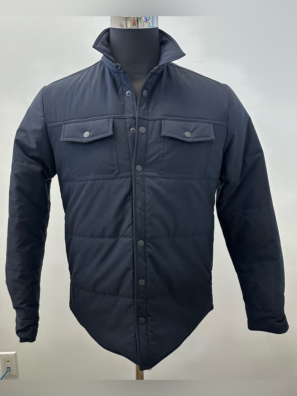 Patrick Assaraf Navy Quilted Snap Front Shirt Jacket Men's Medium